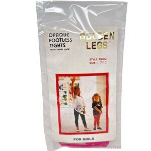 Golden Legs Girls Opaque Footless Tights With Capri Lace Size 7-10 Pink Nylon